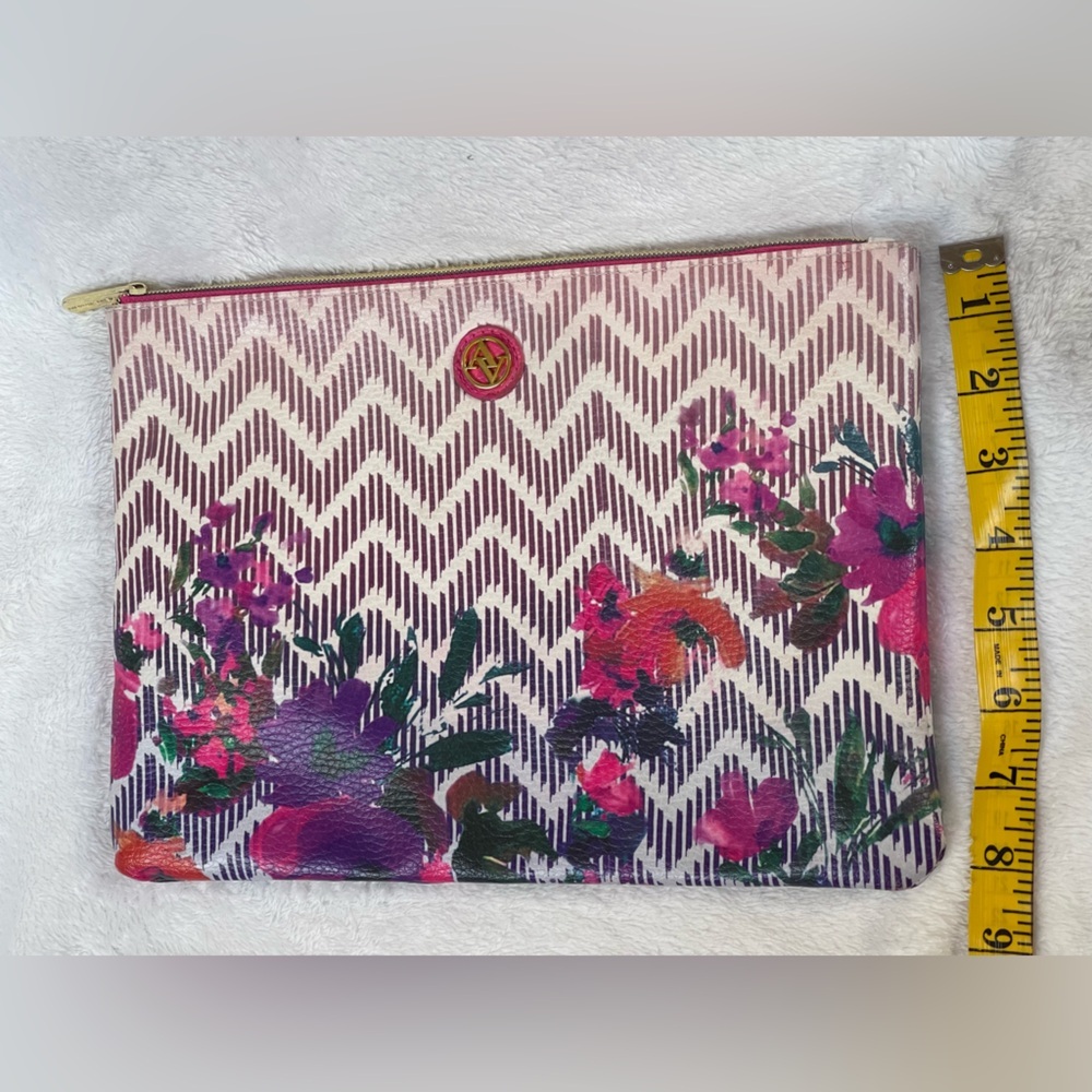 Adrienne Vittadini zip purse pouch bag tote floral gold - Picture 7 of 7